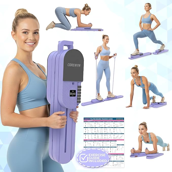 Portable Pilates Reformer Board for Home Workouts – Smooth, Full-Body Pilates Training with Resistance Bands, Door Anchors & Workout Guide