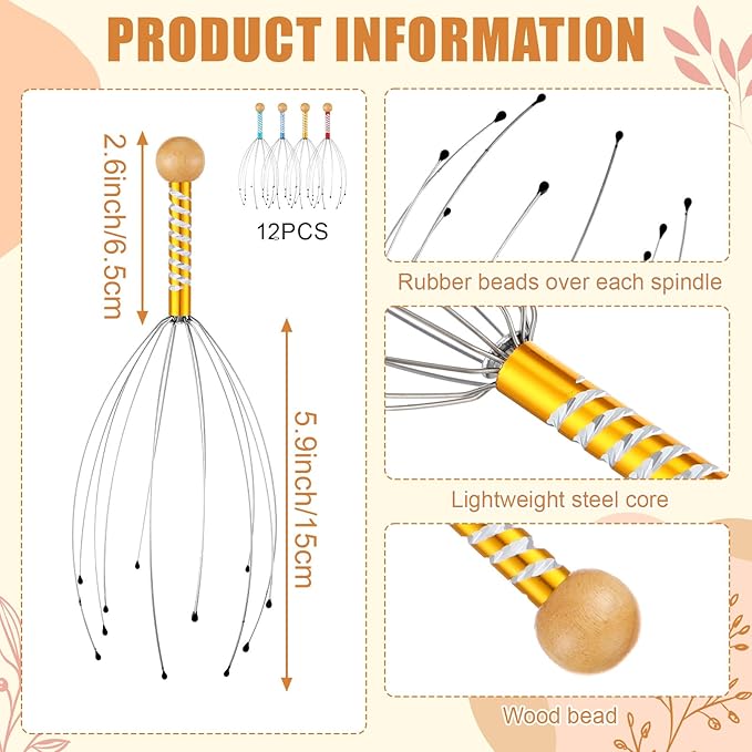 Geiserailie 48 Pack Massage Gifts, Head Scratcher Scalp Massagers, Extendable Back Scratchers, Four Point Massage Tools, Finger Massager Rings for Grandparents Teacher Father Mother Men Women Gifts