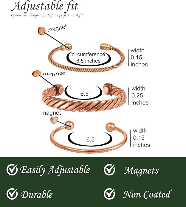Touchstone copper bracelets | gift for men women |adjustable 100% pure solid real magnetic jewelry | handmade bracelet set combo | rope braided tibetan bangles.