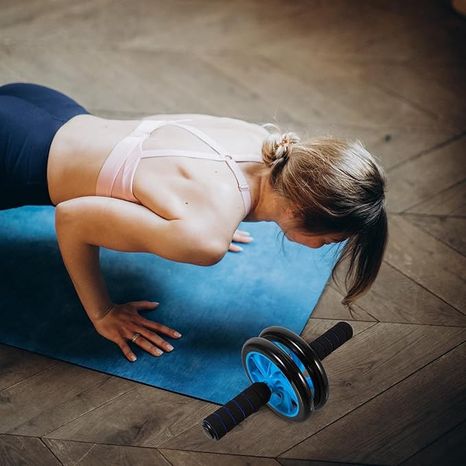 Abdominal Training Roller Exercise Wheel for Home Fitness, Two-wheel Ab Roller with Non-slip Handles, Core and Belly Workout Equipment for Strength and Stability Random Style