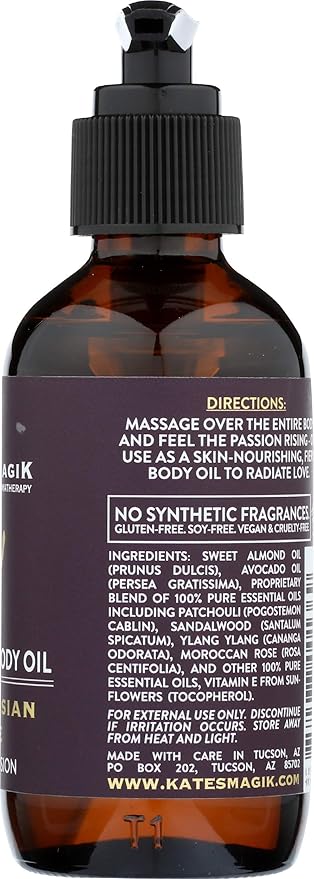 Aphrodisian Fire Massage & Body Oil Full Body Senual Massage Oil All Natual Organic Avocado and Almond Oil Pure Essential Sandalwood, Rose, and Patchouli Oil