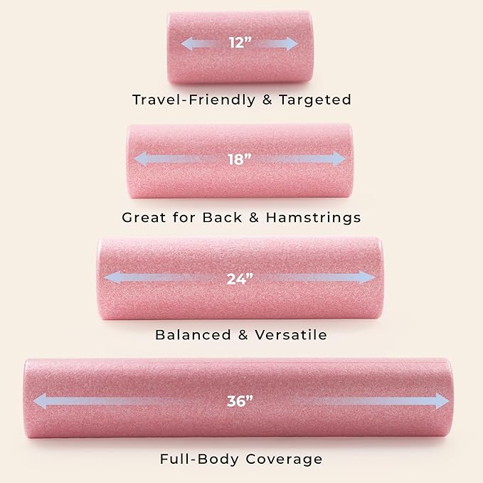 Sunny Health & Fitness High-Density Foam Roller 12" to 36", for Stretching & Muscle Recovery – Black, Blue, Pink