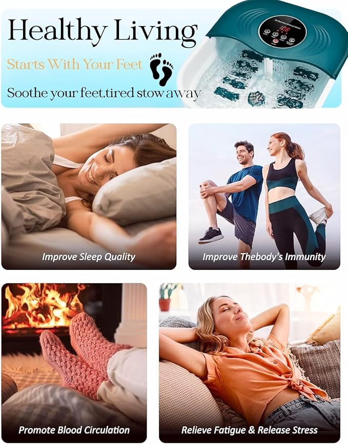 Foot Spa Bath Massager with Heat, Bubble Jets, Red Light & Timer, Pedicure Foot Spa with 95-118℉ Temperature Control, 8 Shiatsu Rollers, Pumice Stone, Gift for Women,Men,Dad