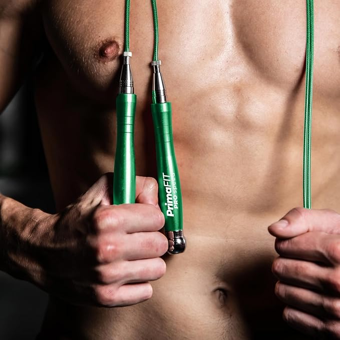 PrimaFIT Jump Rope Pro Speed Skipping Rope Adjustable Adult Jumping Rope Weighted Aluminium Handles for Double Dutch Boxing Workout Crossfit Exercise Fitness Spare Cable Weights Protectors Carry Bag