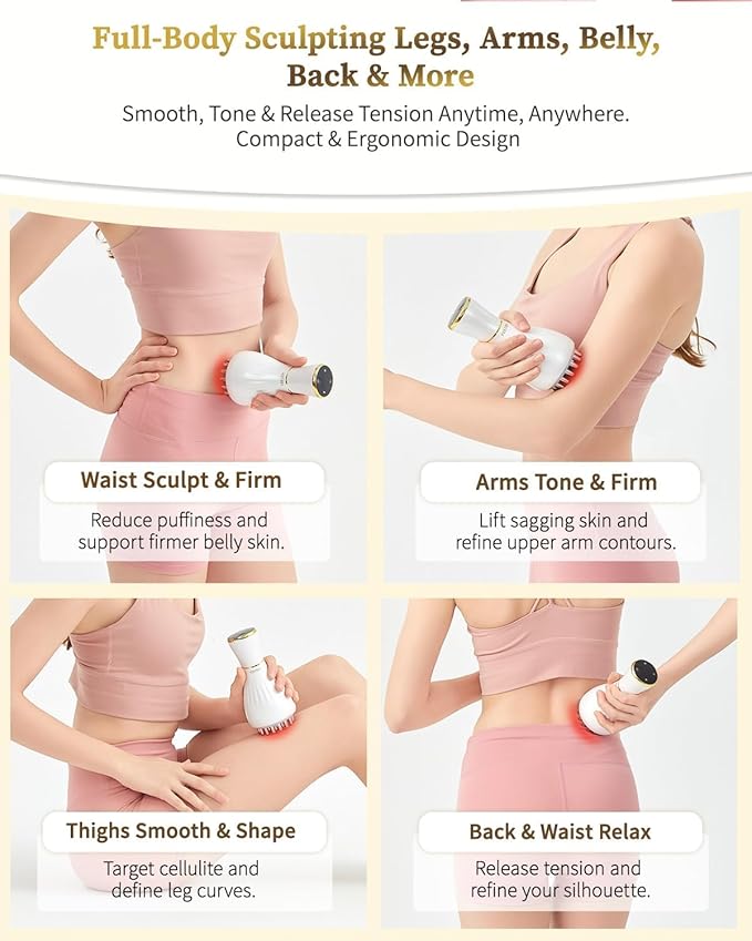 Lymphatic Drainage Massager, Body Sculpting Machine, Cellulite Massage Tool, Fascia Blaster, Helps Reduce Stretch Marks with Microcurrent, Light, Heat & Vibration, for Legs, Arms & Belly, White