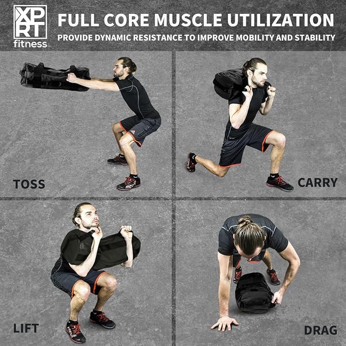 XPRT Fitness Workout Sandbag for Heavy Duty Workout Cross Training 7 Multi-positional Handles - Color Army Green/Black/Camo