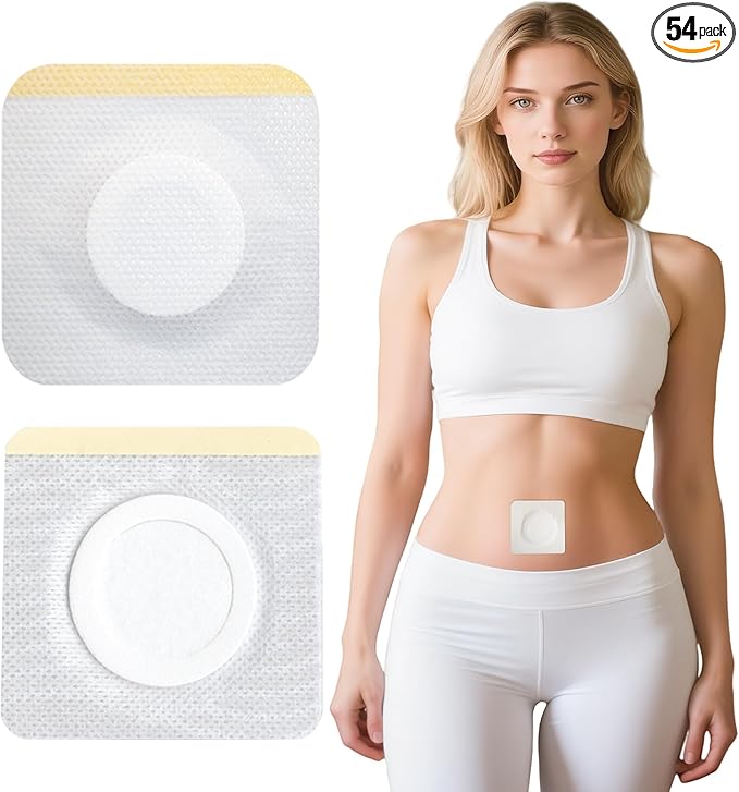 54Pack Hypoallergenic Castor Oil Pack Wrap for Belly Button, 3.2 x 3.2 inches Disposable, Self-Adhesive, Castor Oil Wraps Patch Pads with Highly Absorbent Cotton Core