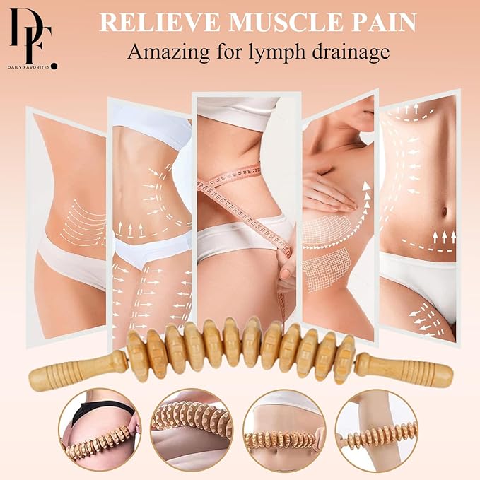 10-in-1 Wood Therapy Massage Tools – Lymphatic Drainage Tools with Gua Sha Stone for Muscle Pain Relief – Maderoterapia Kit Professional for Body Sculpting