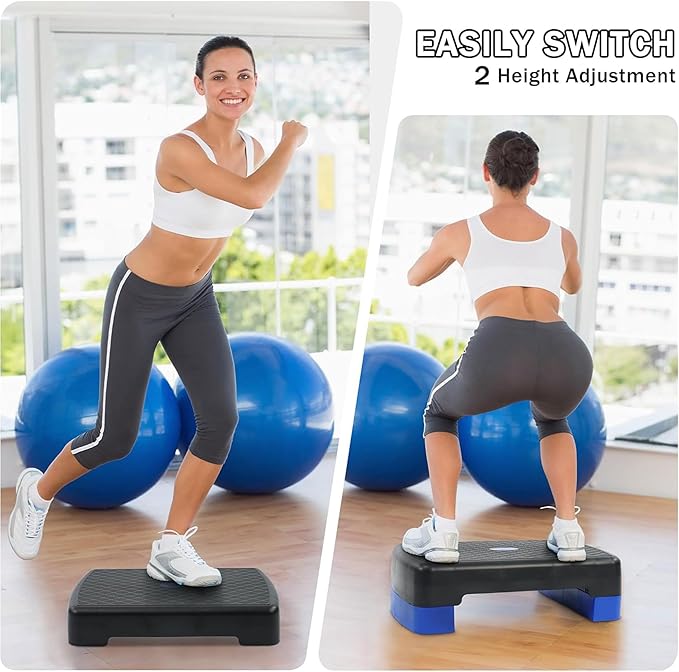 Fitvids Aerobic Step Platform Trainer with Adjustable 2-Level Risers, 400 Pound Weight Capacity – Non-Slip Exercise Stepper for Cardio, Strength, and Fitness Workouts, 18-Inch, Multiple Colors