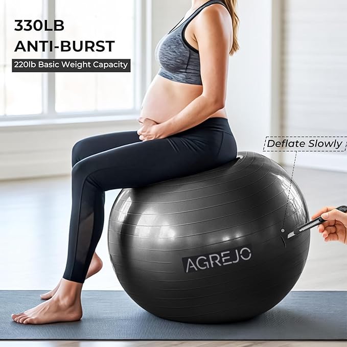 Yoga Ball, Exercise Ball for Working Out, Anti-Burst and Slip Resistant for Physical Therapy, Birthing, Stretching, Flexible Seating, Home Gym, with Pump (L: 23-26ines/58-65cm)