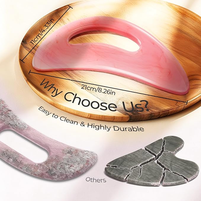 Scienlodic Gua Sha Massage Tool with Handle (Resin) Larger Guasha Scraping Tool for Back Neck Face Leg Massage, Lymphatic Drainage, Cellulite Remove - Large
