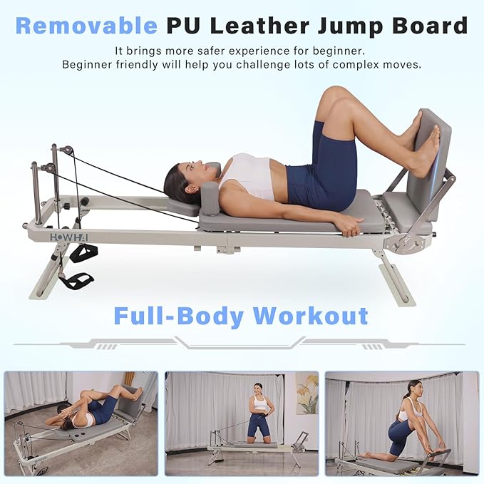 Reformer Pilates Machine, Foldable Pilates Reformer with Jump Board, Pilates Equipment for Home Gym Studio Use with 153 lbs Adjustable Resistance (400lbs Capacity)