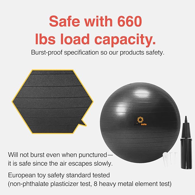 Primasole Exercise Ball for Balance Stability Fitness Workout Yoga Pilates at Home Office & Gym Birthing Ball for Pregnancy, Office Ball Chair