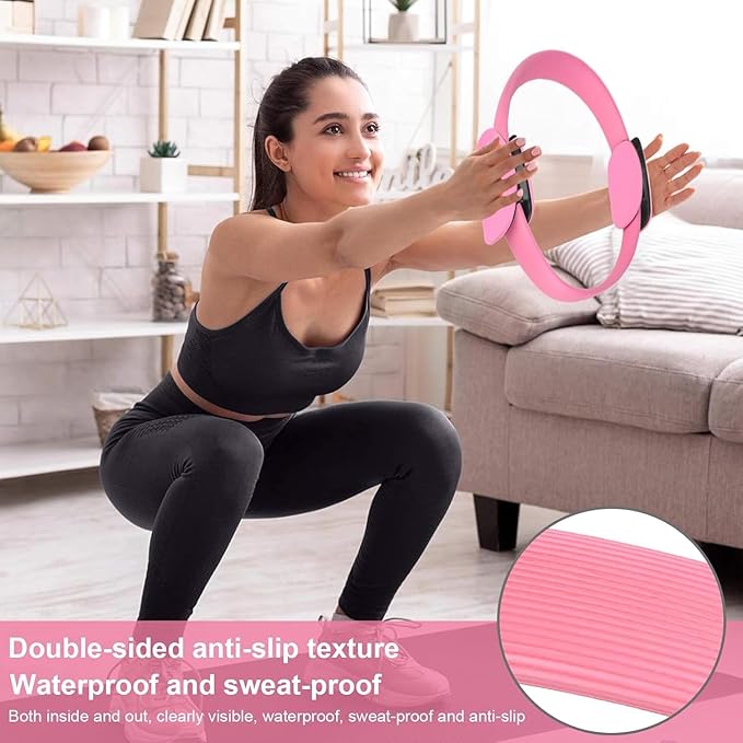 Pilates Ring Fitness Circle 14.96" Yoga Rings Magic Circle with Dual Padded Handles for Toning Arms, Thighs/Legs & Core