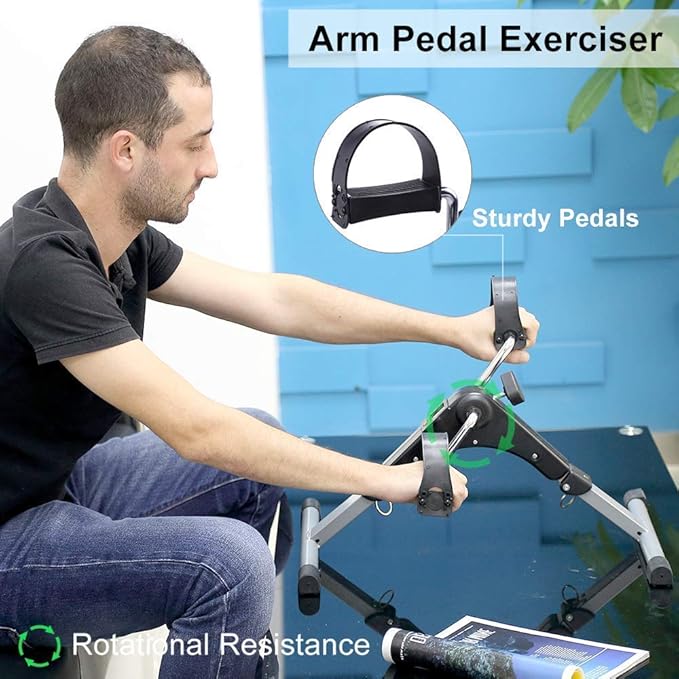 Foldable Under Desk Exercise Bike Portable Arm and Leg Pedal Exerciser