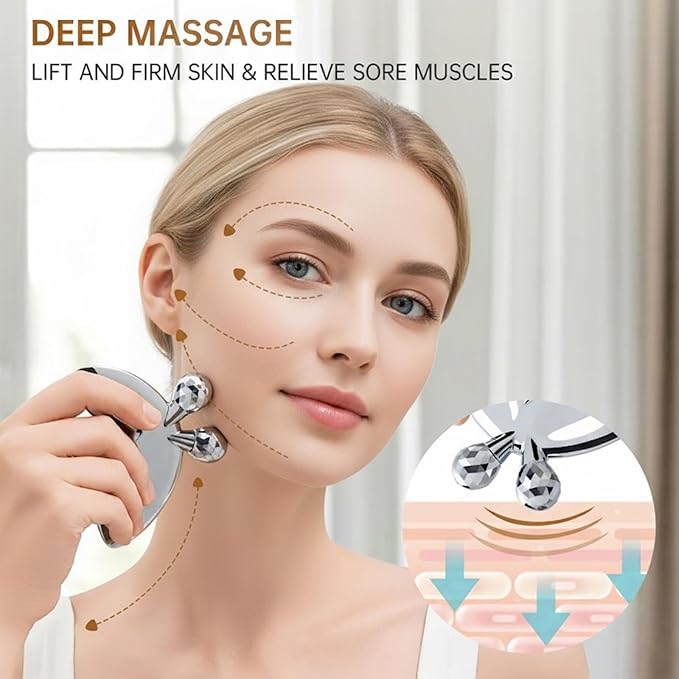 Stainless Steel Gua Sha Facial Tools,3D Butterfly Facial Roller for Women,2-in-1 Guasha Tool for Face Eye Skin Tightening,Body Gua Sha Tool for Lymphatic Drainage&acupressure,TMJ Relief Tool