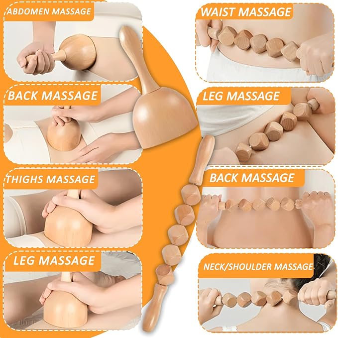 Wood Therapy Massage Tools Set 6-in-1 – Maderoterapia Lymphatic Drainage Massager Kit for Body Sculpting, Cellulite Reduction, Muscle Pain Relief, Body Shaping & Contouring for Home Spa Use