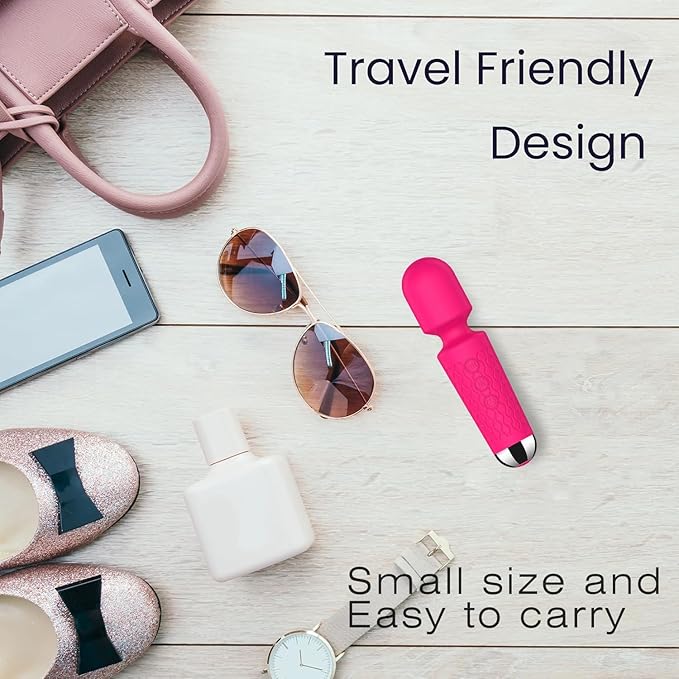 Portable Back Massager, Small Cordless Handheld Massager Wand with Personal Handheld Vibration Rechargeable Massager for Neck Shoulder Back Body(Rose Red)