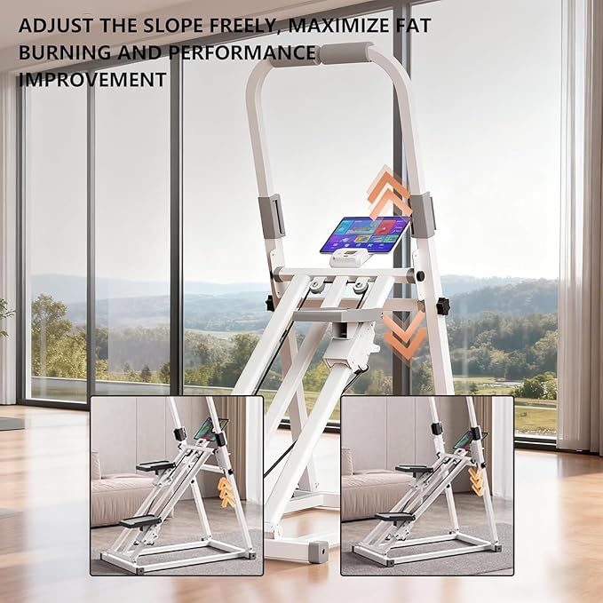 Foldable Stair Stepper with Handlebar, Adjustable Resistance Stepper Machine, Quiet Climber Cardio Equipment with Timer & Phone Holder for Home Gym