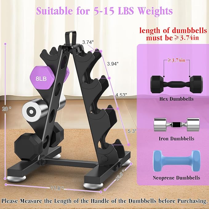 TomCare 6-Tier|5-Tier|4-Tier Dumbbell Rack Stand Only, Weight Rack for Home Gym Storage Stand for Weights Metal A-Frame Strength Training Dumbbell Holder with Handle (Dumbells not Included)