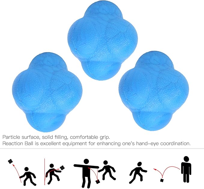 Reaction Ball, 3Pcs Hex Bounce TPR Balls for Hand Eye Coordination Training, Agility Drills for Baseball Football Basketball Soccer