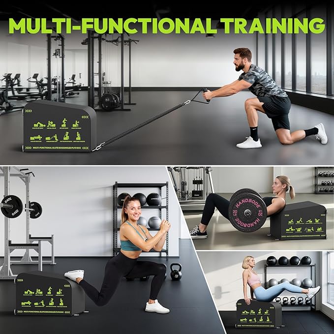 Hip Thrust Bench, Multi-Functional Slip-Free Hip Thrust Machine for Glute Bridge, Box Jump, Push-Ups, Squat, Ab Exercise, Suitable for Home & Gym