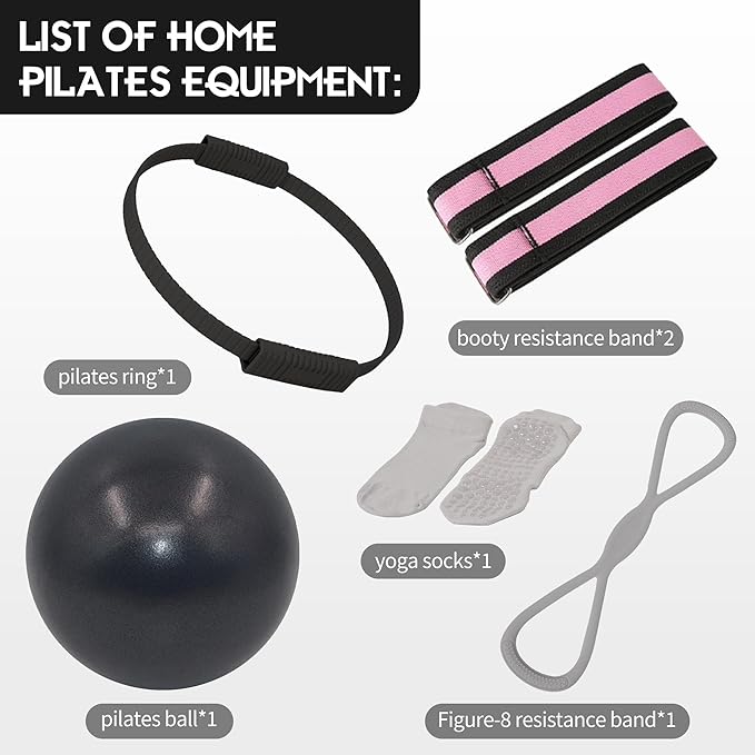 Wavar Pilates Essentials Kit for Women Pilates Equipment with 13.5" Magic Circle Mini Ball Resistance Band Premium Accessories Pilates Ring Set for Starter Workout at Home with Exercise Guide