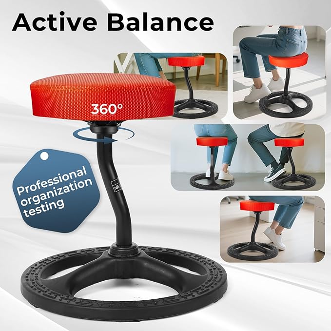 ADHD Chair for Kids, Yoga Chairs for Adults, Wobble Stool Active Flexible Seating Desk Chair with Non-Slip Base and Washable Seat Cover for Stability, Balance, Yoga, Office, School, Classroom