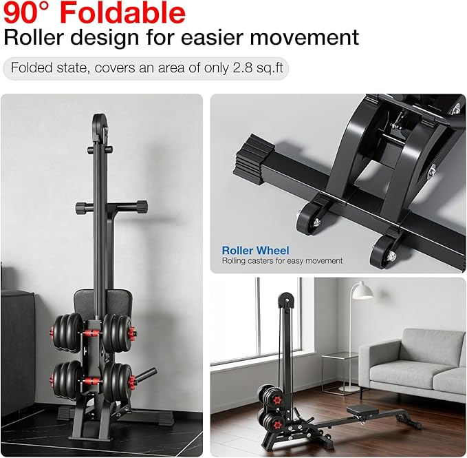 Foldable Multifunctional Rowing Machine, Dumbbell-Loaded Home Gym Equipment, Adjustable Resistance Strength & Cardio Trainer, Full Body Workout with Pull Down System (No Dumbbells Included)
