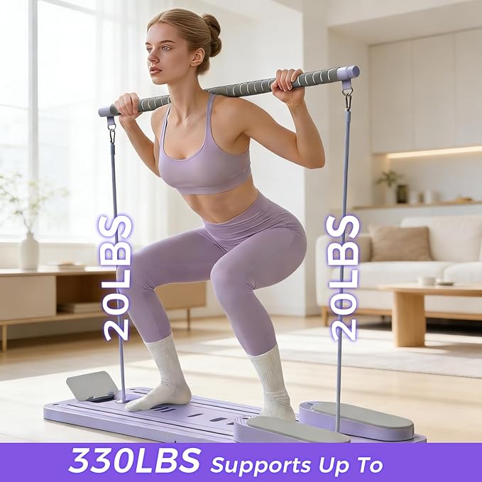 Pilates Board, Pilates Reformer, Pilates Reformer Machine, Multi-Purpose Foldable Pilates Reformer Board, 9-in-1 Foldable Pilates Reformer Equipment with Timer,