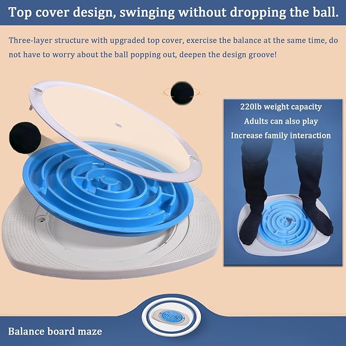 Balance Board Maze,Swing Maze Balance Board with 3 Interchangeable Turntables and 2 Balls for Exercise,Physical Therapy and Recreation
