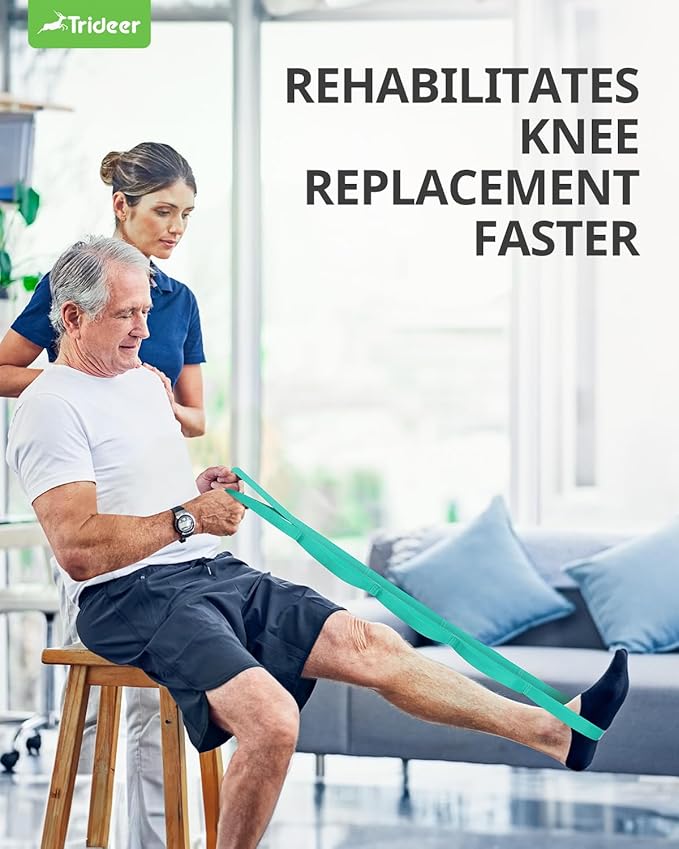 Trideer Stretching Strap with Loops & Leg Lifter, Non-Elastic PT-Style Physical Therapy Strap for Knee Replacement Rehab, Hamstring, Calf & Back Stretcher Mobility, Hip, Shoulder & Yoga