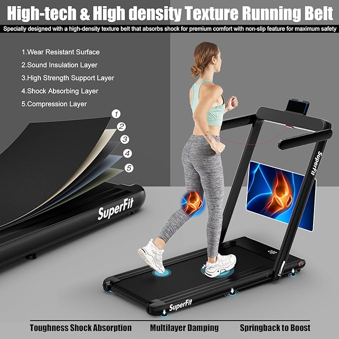 Goplus 2 in 1 Folding Treadmill, 2.25HP Superfit Under Desk Electric Treadmill, Installation-Free with Remote Control, APP Control and LED Display, Walking Jogging for Home Office