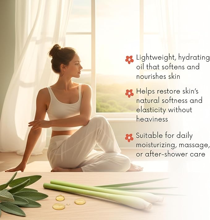 Best of Nature Lemongrass and Sage Massage Oil Blend - Non-Greasy Aromatherapy Massage Oil for Body, Skin & Face, Crafted with Pure Essential Oils (8 fl oz)