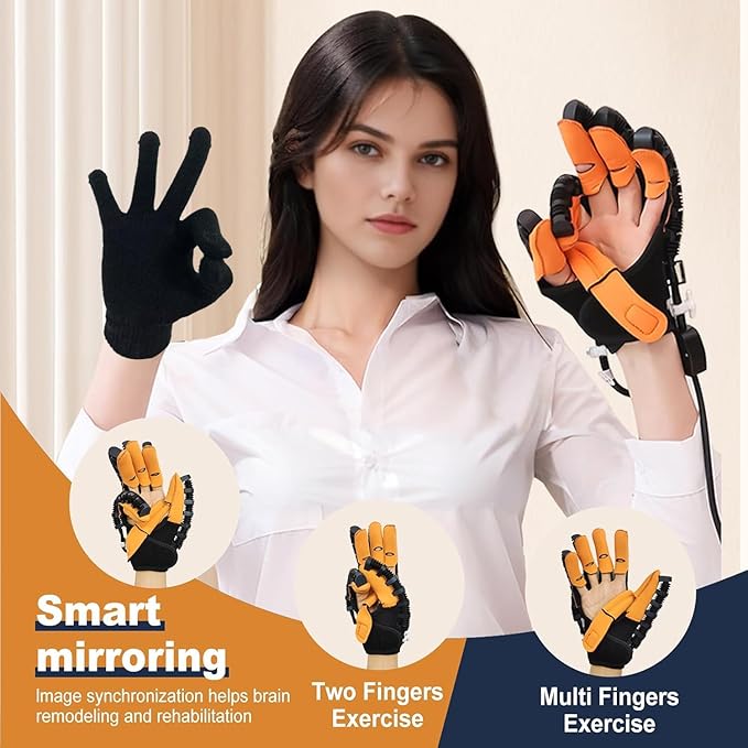 Rehabilitation Robot Gloves, Finger Exerciser for Stroke Recovery Hand Glove Equipment Hand Function Rehabilitation, Adjustable Strength and Supports USB Charging