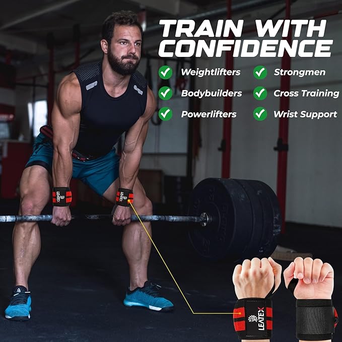 Weight Lifting Wrist Wraps 18" Wrist Support with Heavy Duty Thumb Loop - Best Gym Wrist Wraps for Powerlifting Competition, Strength Training, Bodybuilding - for Men & Women