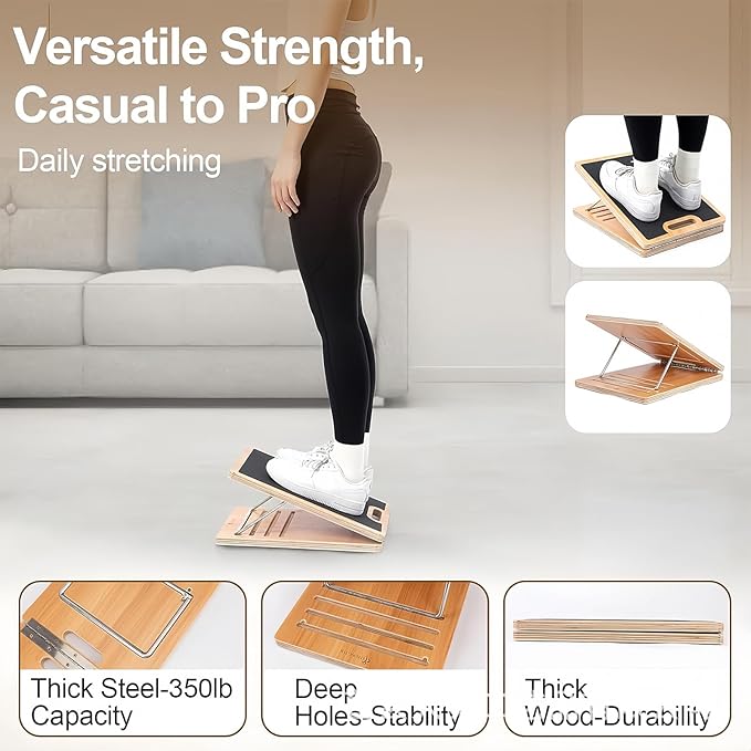 Slant Board for Calf Stretching - Wooden Pilates Incline Balance Wedge | Non-Slip Ankle Exercise Block, Adjustable Angle for Home or Gym Leg, Heel, and Ankle Stretching, for Daily Fitness, Reh
