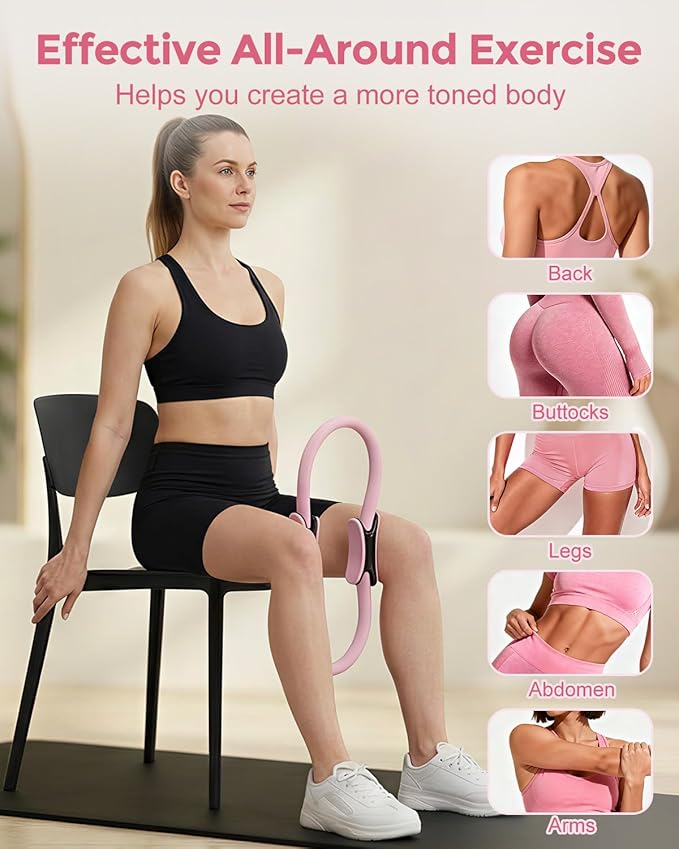 Home Pilates Essentials Kit for Women, Magic Circle Pilates Equipment Ring and Ball Set, 6 Resistance Bands Workout Guide Video for 28 Day Pilates Essential Challenge Starter Kit for Beginners
