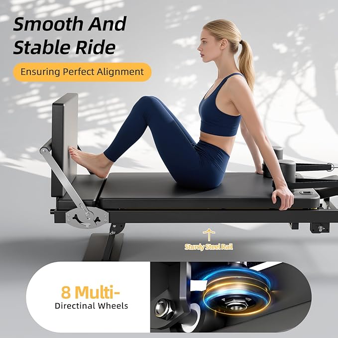 Pilates Reformer Machine, 91" Foldable Reformer Pilates Machine with Jumpboard and Wire Spings, Reformer Pilates Machine for Home Gym, Black