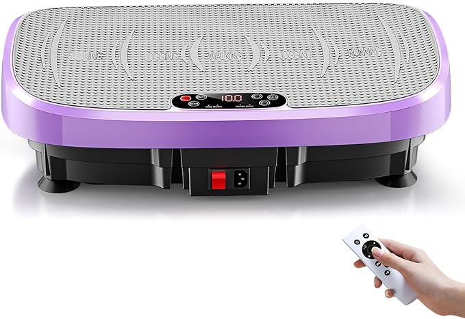 Vibration Plate Exercise Machine for Whole Body Workout, Vibrating Platform for Fast Weight Loss, Lymphatic Drainage & Pain Relief, Home Fitness Equipment with LED Touch Screen Pull Cord, Purple