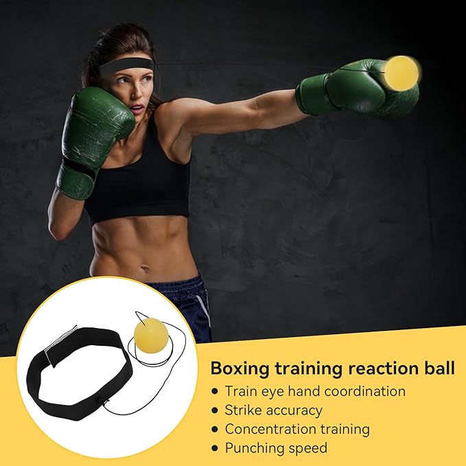 Agatige Boxing Reflexion Ball, Professional Punching Fight React Head Ball with Headband, Speeds Hand Eye Reaction & Coordination Boxing Equipment for Kids and Adults(Yellow)