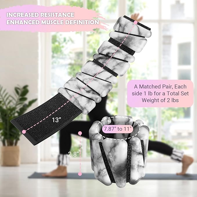Wrist Ankle Weights for Women Set of 2, Adjustable Silicone Weighted Bangles, Wearable Ultra-durable Strips Weight Bracelet 2 lbs/4 lbs for Yoga, Pilates, Barre, Walking, Arm & Leg Workout
