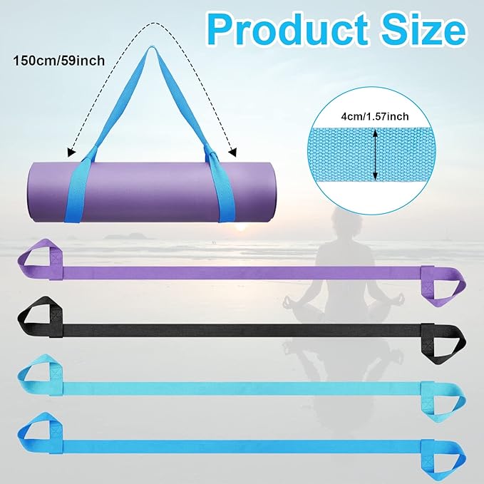 Deekin 4 Pcs Yoga Mat Straps for Carrying Yoga Mat Holder Adjustable Thick Carrier Exercise Sling Cotton Workout Stretching Band for Carrying Large Mats Roller Skate