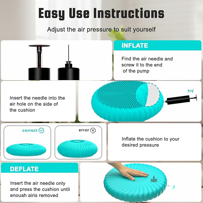 Wobble Cushion Core Balance Disc, Wiggle Seat for Sensory Kids to Stay Focused, Non-slip Balance Pads with Inflation Pump for Physical Therapy & Core Strength