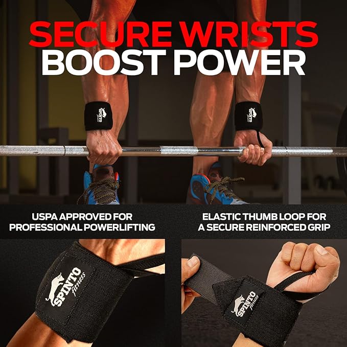 Spinto Fitness 24” Wrist Wraps for Weightlifting USPA‑Approved Powerlifting Competition Wrist Support with Thumb Loop Heavy Duty Grip Strength Gym Accessories for Men & Women