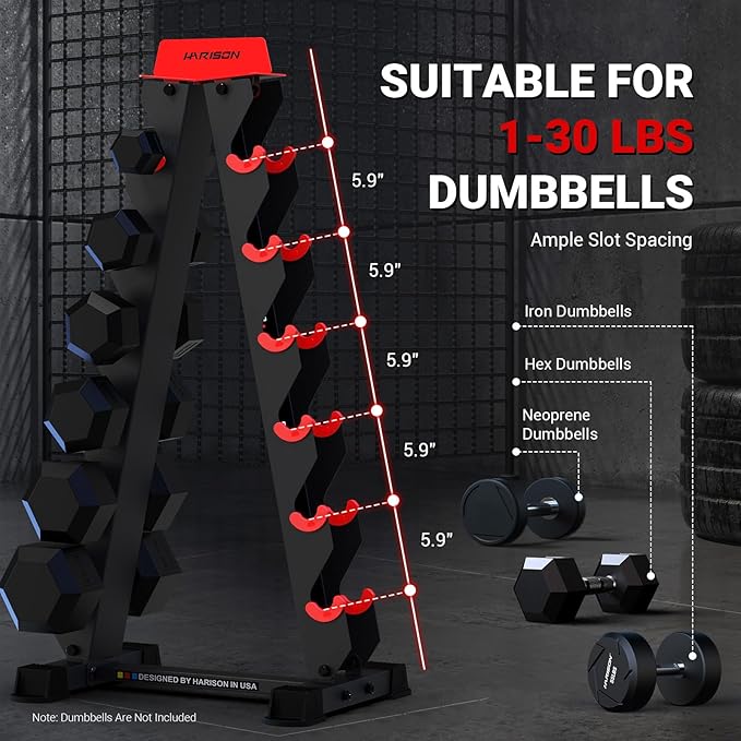 HARISON 6-Tier Dumbbell Rack Stand Only, A-Frame Design Weight Rack for Dumbbells, Strength Training Dumbbells Storage Rack for Home Gym (Dumbells not Included)