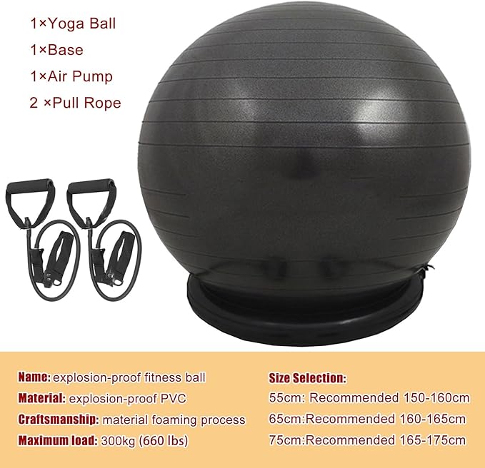 Exercise Ball Chair with Anti-Slip Stability Base, 55/65/75cm Anti-Burst Balance Ball for Office Use, Gym, Pilates, and Yoga, Perfect for Pregnancy and Childbirth.