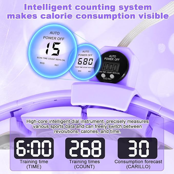 Smart Silent Weighted Fitness Hoop with Counter, Adjustable 30"-50" Infinite Exercise Hoop - A Spinning Hoop for Waist & Adult Weight Loss, Includes Tape Measure & Backpack for Women & Beginners