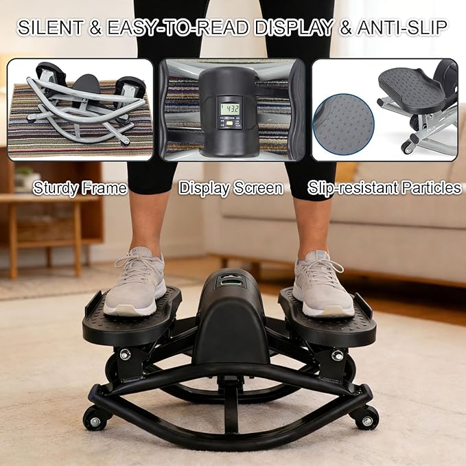 Rock Stepper Side to Side Portable Lateral Rocking Stepper with Digital Display and Non-Slip Mat Mini Steppers for Exercise at Home
