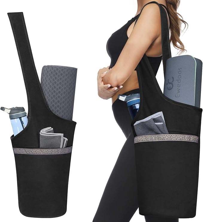 Ewedoos Canvas Yoga Mat Bag Fits Most Mats Yoga Bag with Large Storage Pockets to Hold More Accessories Ideal for Pilates Workout Gifts & Travel